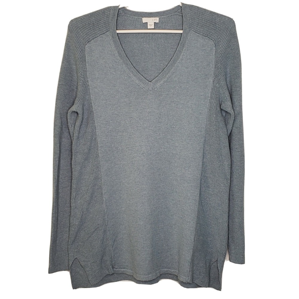 J.Jill Tunic Sweater Small Long Sleeve Blue V-Neck Knit Relaxed‎ Pullover Cotton